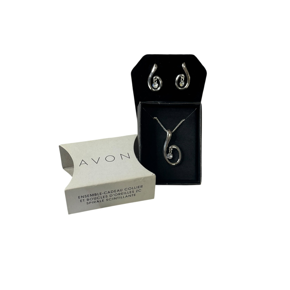 Women's Avon Shimmer Swirl CZ Necklace & Earring Gift Set Silver/White